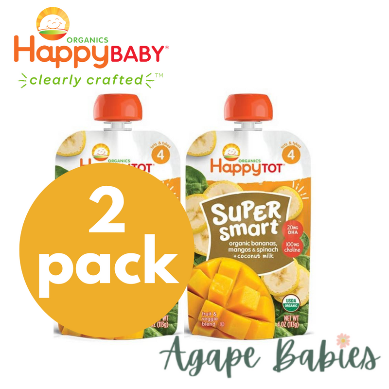 [2-Pack] Happy Baby Happy Family Happy Tot Super Smart - Bananas Mangos Spinach + Coconut Milk 113 g, (For 2yr up)