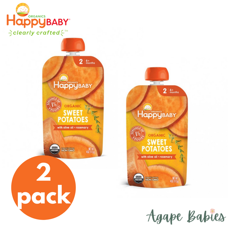 [2 Pack] Happy Baby Happy Family Happy Baby Organic Sweet Potatoes with Olive Oil + Rosemary, 113 g Exp: 09/23