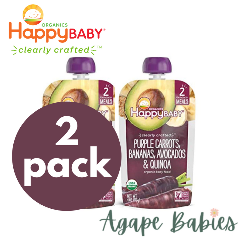 [2-Pack] Happy Baby Happy Family Happy Tot Clearly Crafted Meals - Purple Carrots Bananas Avocados & Quinoa 113 g Stage 2 (For 6m up)