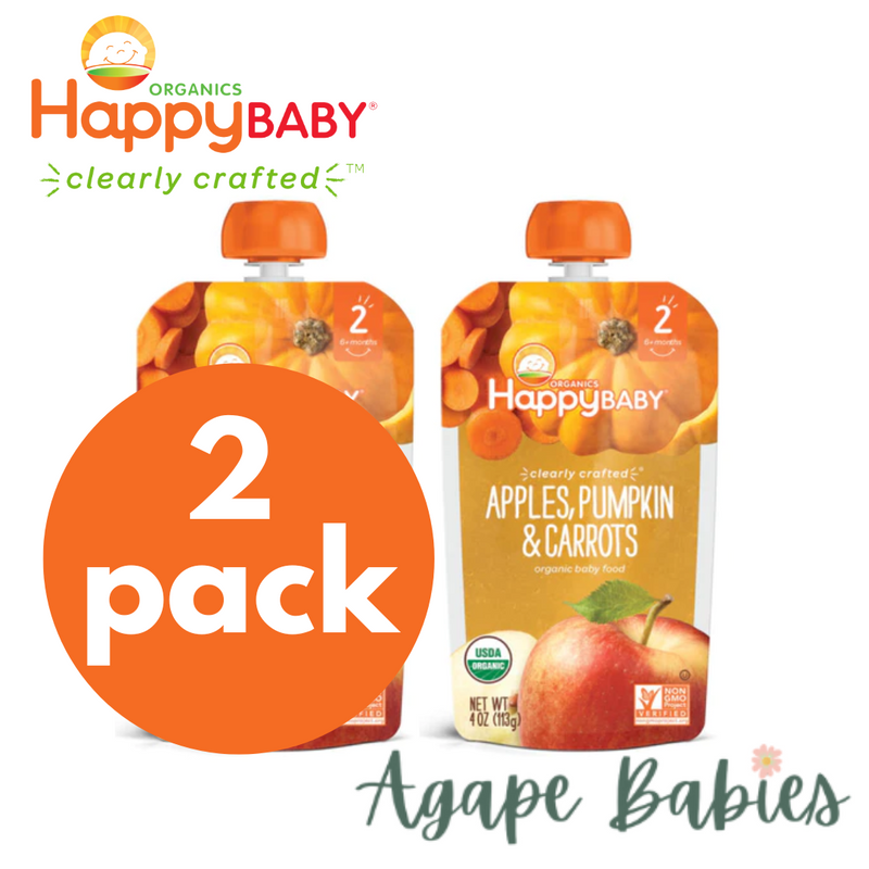 [2-Pack] Happy Baby Happy Family Happy Tot Clearly Crafted - Apples Pumpkin & Carrots, 113g. Stage 2 (For 6m up) Exp: 03/24