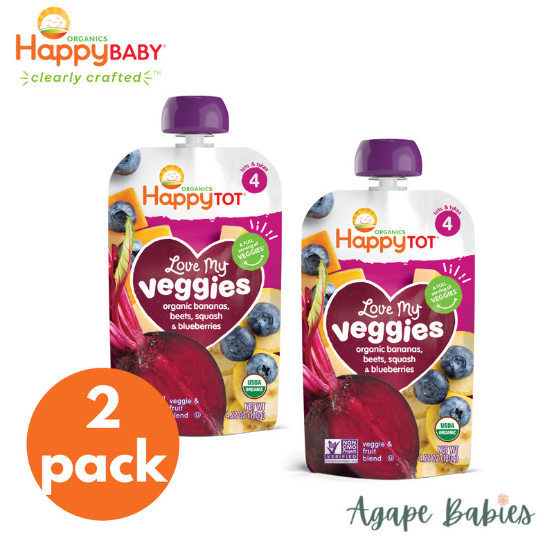 [2-Pack] Happy Baby Happy Family Happy Tot Love My Veggies - Banana, Beet, Squash & Blueberry, 120g. (For 2yr up) Exp: 11/24