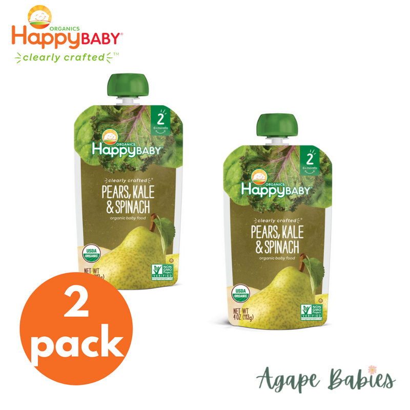 [2 Pack] Happy Baby Happy Family Happy Tot Clearly Crafted - Pears Kale & Spinach, 113g. Stage 2 (For 6m up) Exp: 03/24
