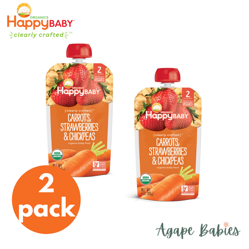 [2-Pack] Happy Baby Happy Family Happy Tot Clearly Crafted - Carrots Strawberries & Chickpeas, 113g Stage 2 (For 6m up) Exp: 04/24