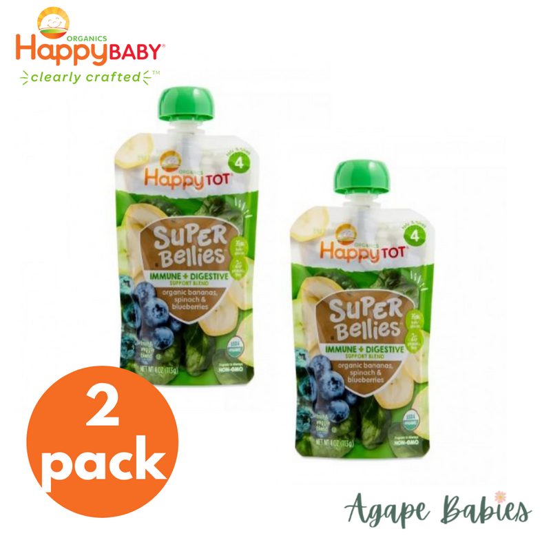 [2-Pack] Happy Baby Happy Family Happy Tot Super Bellies- Bananas, Spinach & Blueberries, 113g (For 2yr up) Exp: 04/24