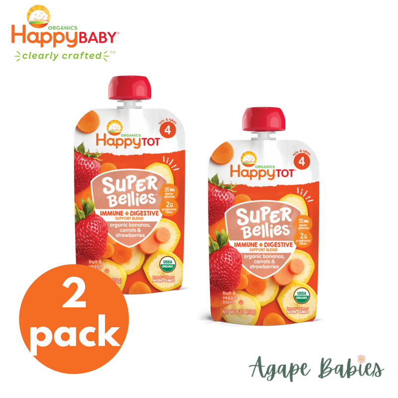 [2-Pack] Happy Baby Happy Family Happy Tot Super Bellies- Bananas, Carrots & Strawberries, 113g (For 2yr up) Exp: 04/24