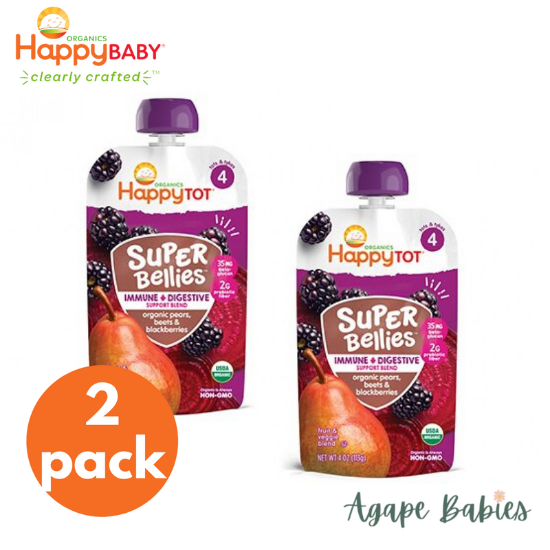 [2 Pack] Happy Baby Happy Family Happy Tot Super Bellies - Pears, Beets & Blackberries, 113 g (For 2yr up) Exp: 05/24