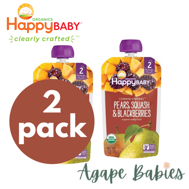 [2-Pack] Happy Baby Happy Family Happy Tot Clearly Crafted - Pears Squash & Blackberries,113g Stage 2 (For 6m up) Exp: 03/24