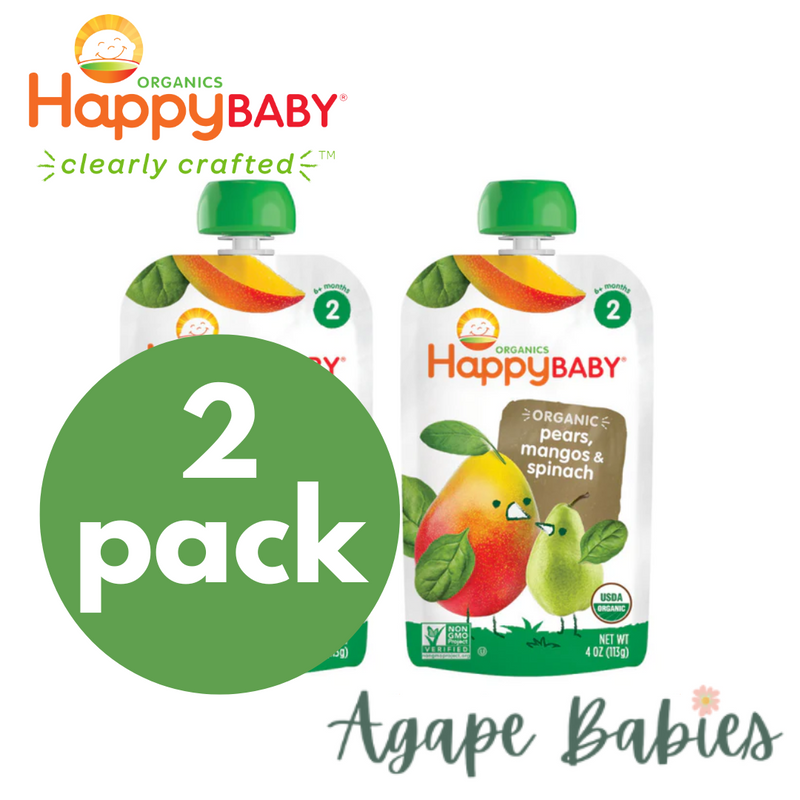 Happy Baby Stage 2 (6+ months) Simple Combos - Pear, Mango, Spinach 99 g. (2 PACK BUNDLE) Exp: 02/24