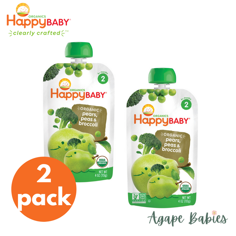 Happy Baby Stage 2 (6+ months) Simple Combos - Pears, Peas, Broccoli 99 g. (2 PACK BUNDLE) Exp: