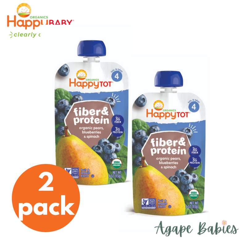 Happy Baby Happy Tot Fiber & Protein - Pear Blueberry Spinach 113g (2-PACK BUNDLE) Exp:04/24