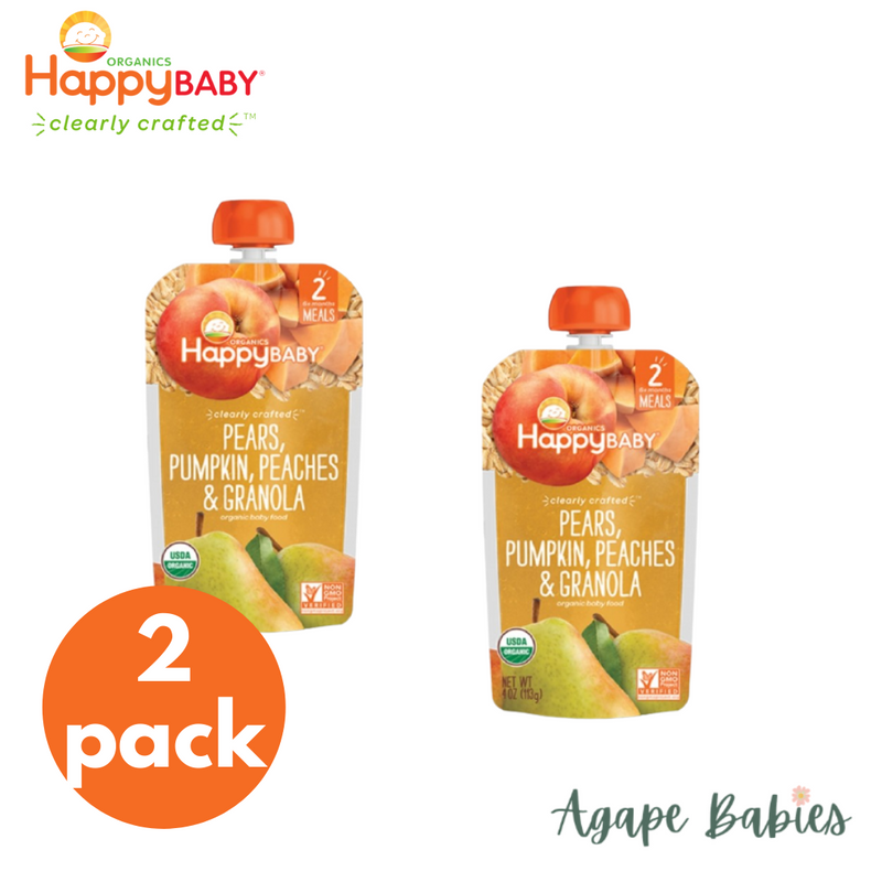 [2-Pack] Happy Baby Happy Family Happy Tot  Clearly Crafted Meals - Pears Pumpkin Peaches & Granola, 113 g Stage 2 (For 6m up) Exp: 03/24