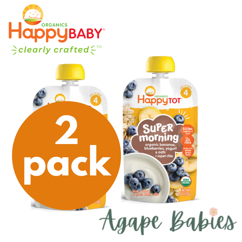 Happy Baby Happy Tot Super Morning - Banana, Blueberry, Yogurt & Oats + Super Chia, 113 g. (2 PACK BUNDLE) Exp: 08/24