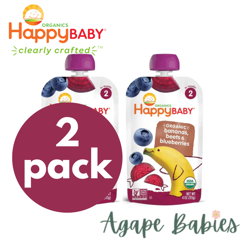 Happy Baby Stage 2 (6+ months) Simple Combos - Bananas, Beets & Blueberries, 113g (2 PACK BUNDLE) Exp: 02/24