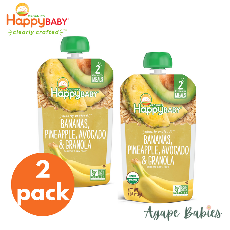 [2-Pack] Happy Baby Happy Family Happy Tot Clearly Crafted Meals - Bananas Pineapples Avocado & Granola 113 g. Stage 2 (For 6m up)
