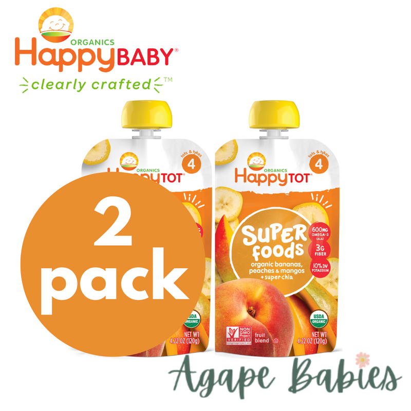 Happy Baby Happy Tot Superfoods - Bananas, Peaches & Mangos + Super Chia 120g (2 PACK BUNDLE) Exp: 04/24