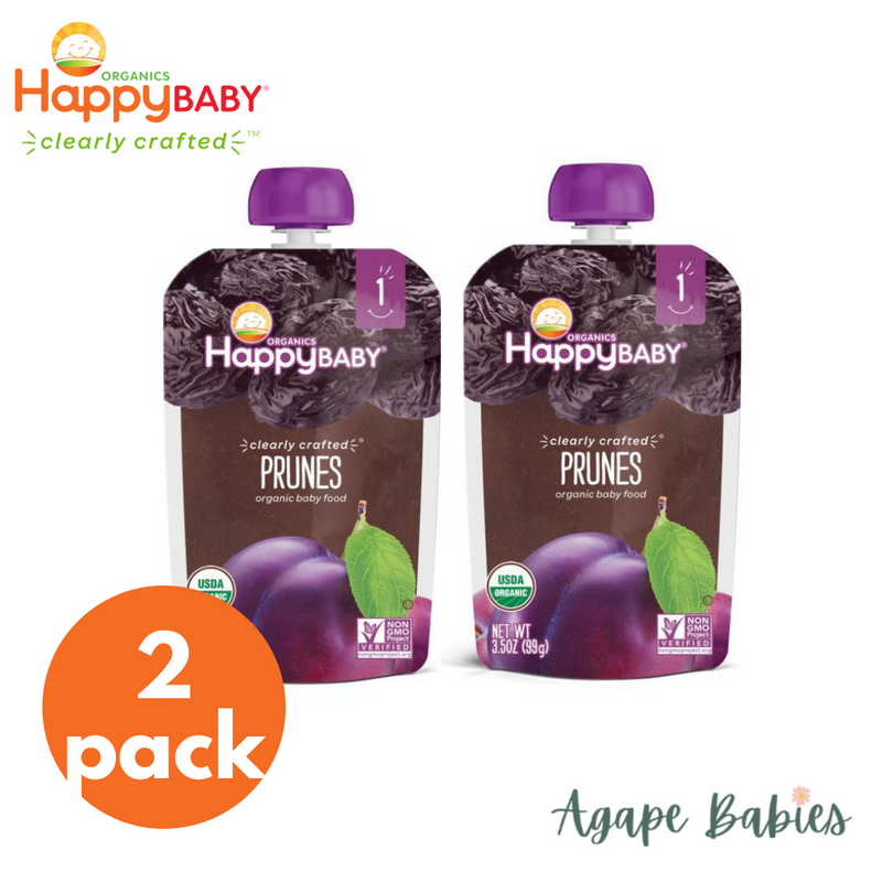 [2 Pack] Happy Baby Happy Family Happy Baby Stage 1 (6+ Months) Clearly Crafted - Prune, 99g Exp: 08/24