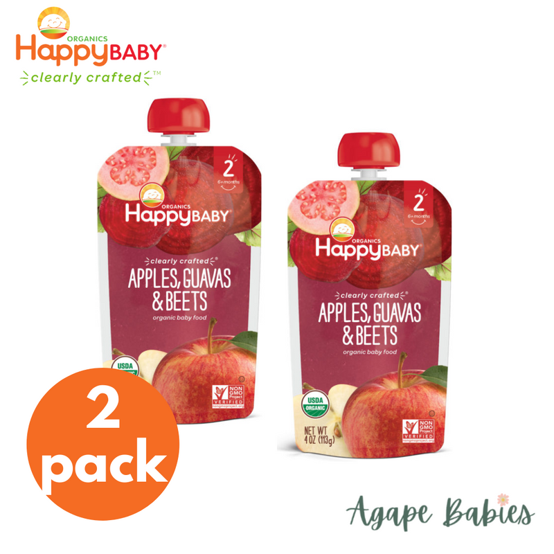 [2-Pack] Happy Baby Happy Family Happy Tot Clearly Crafted - Apples Guavas & Beets, 113g Stage 2 (For 6m up) Exp: 08/24