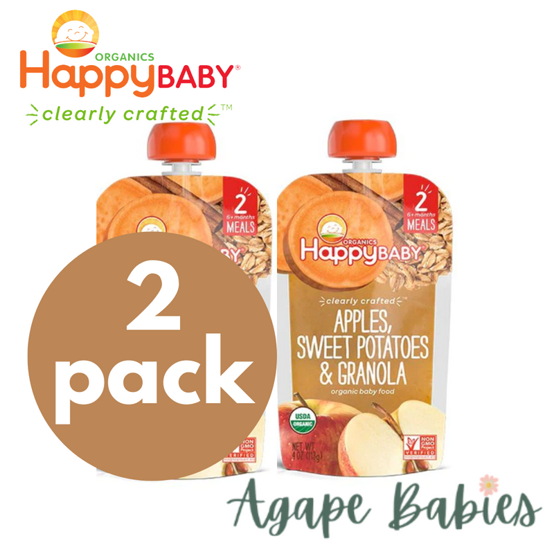 [2-Pack] Happy Baby Happy Family Happy Tot Clearly Crafted Meals - Apples Sweet Potatoes & Granola, 113 g Stage 2 (For 6m up) Exp: 04/24