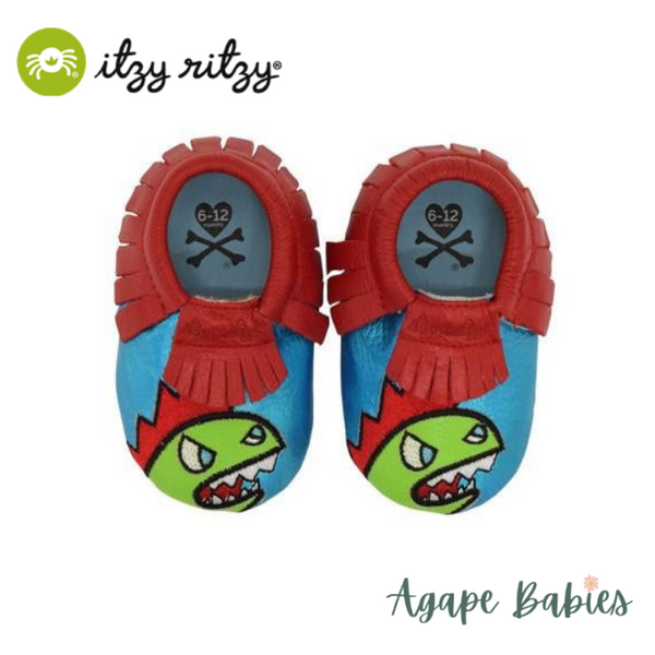 Itzy Ritzy Moc Happens Leather Baby Moccasins Kaiju Tokidoki Large 12 18months