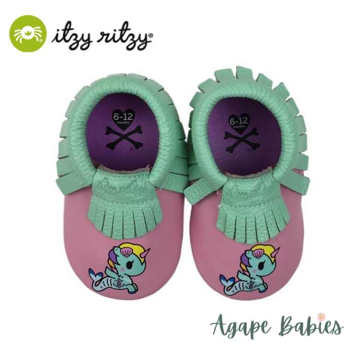 Itzy Ritzy Moc Happens Leather Baby Moccasins Sirena Tokidoki - Large (12-18months)