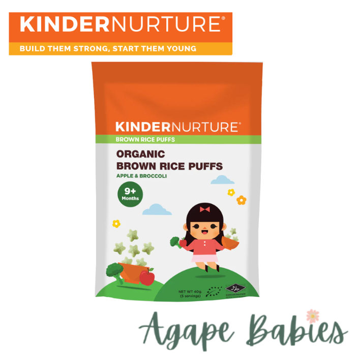 KinderNurture Organic Brown Rice Puffs 40g - Apple & Broccoli EXP:02/25