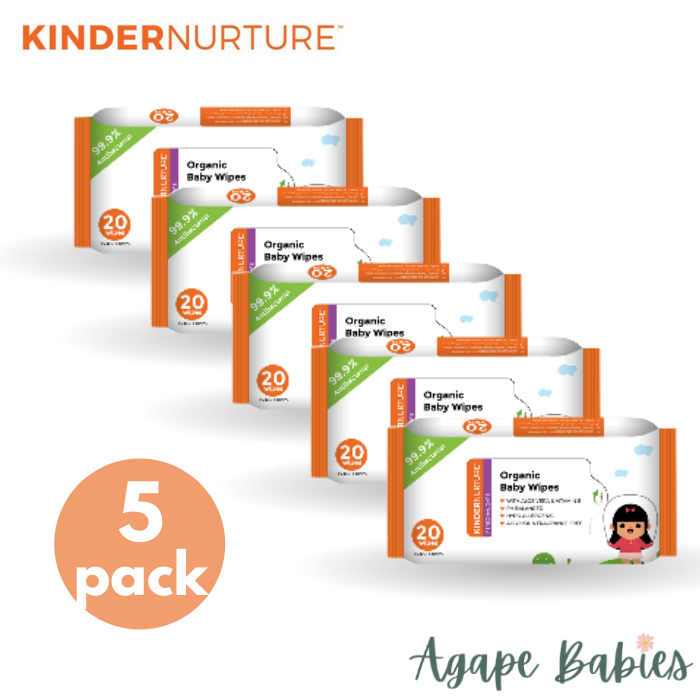 KinderNurture Organic Baby Wipes, 20 wipes (Pack Of 5) Exp:  07/24