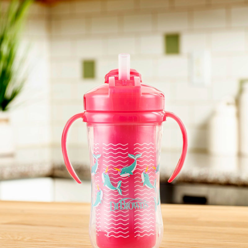 [ 2 Pack ] Dr Brown's 10oz/300Ml Insulated  Straw Cup, 12M+ (Pink Deco)