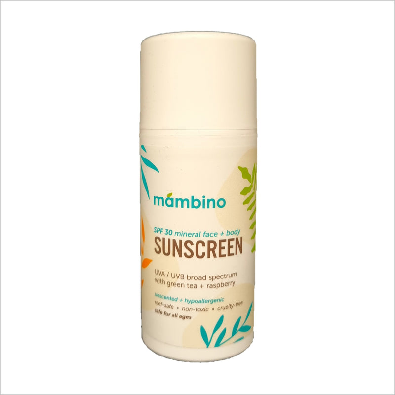 Mambino Organics SPF 30 Pure Mineral Face & Body Sunscreen - Green Tea + Raspberry 100ml