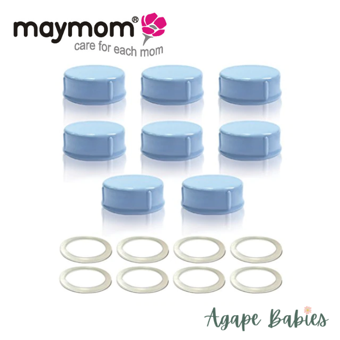 Maymom Solid Lids with Sealing Ring for Standard Sized Bottles; Bottles Lids/Fits Medela Bottles, Ameda, and Small Sized Nuk, Playtex, Gerber Bottles, Lifefactory Bottle (8pc/pk)