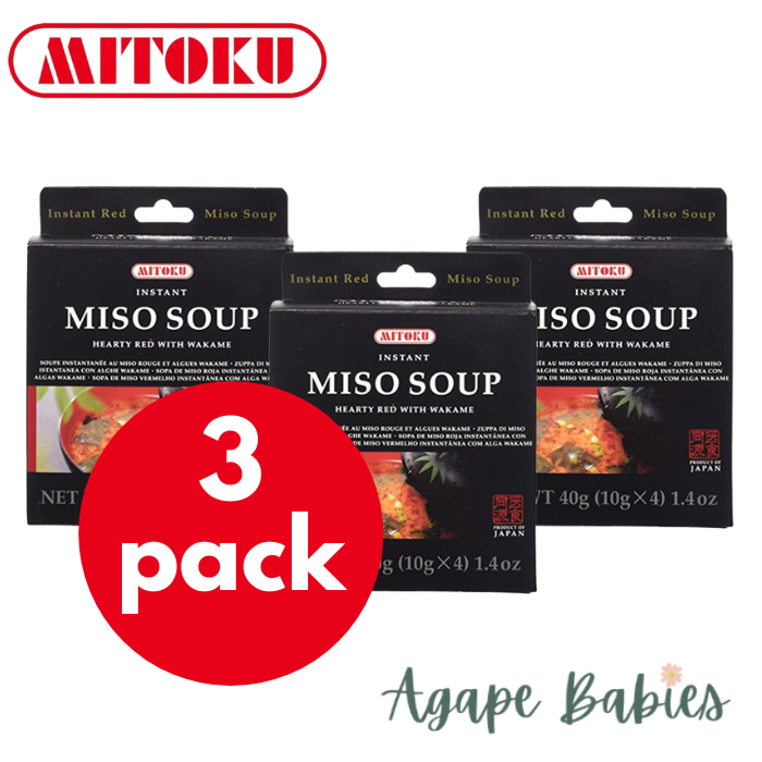 [Bundle Of 3] Mitoku Instant Miso Soup - Hearty Red With Wakame (3x40g)