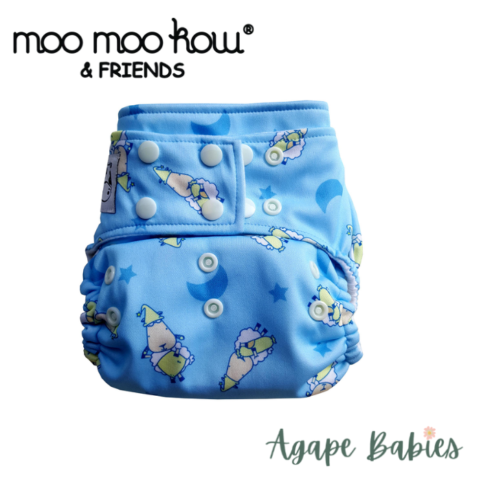 Moo Moo Kow Bamboo Cloth Diaper One Size Snap - BaaBaaSheepz Blue