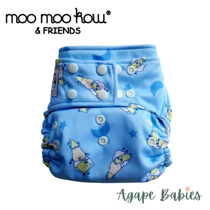 Moo Moo Kow One Size Pocket Diapers Snap - BaaBaaSheepz Blue
