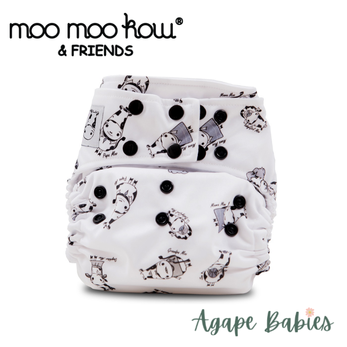 Moo Moo Kow One Size Pocket Diapers Snap - Moo Family White Snap