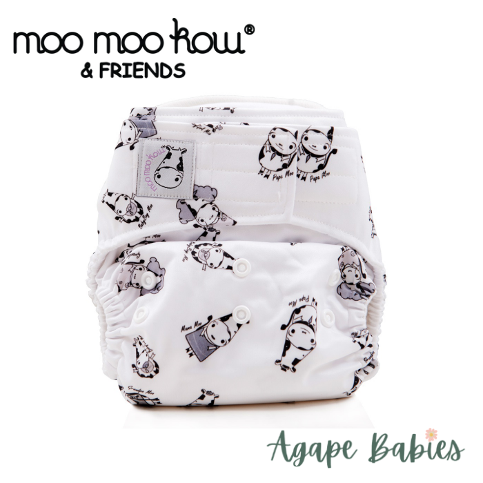 Moo Moo Kow Cloth Diaper One Size Aplix - Moo Family White Button