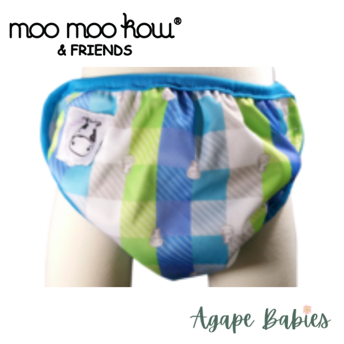 Moo Moo Kow One Size Swim Diaper - Checkers with Blue Border