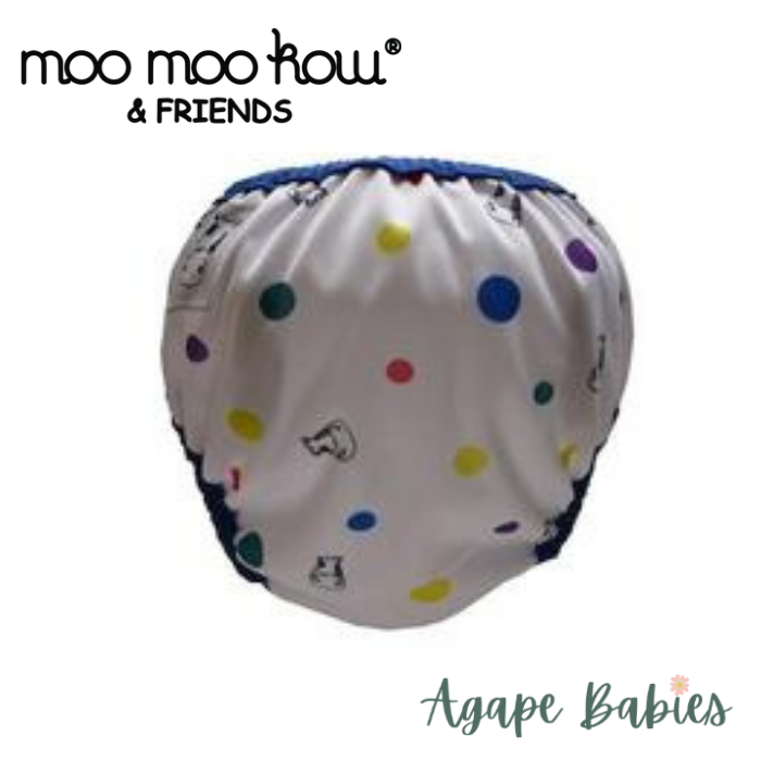 Moo Moo Kow One Size Swim Diaper - Dot Dot with Blue Border