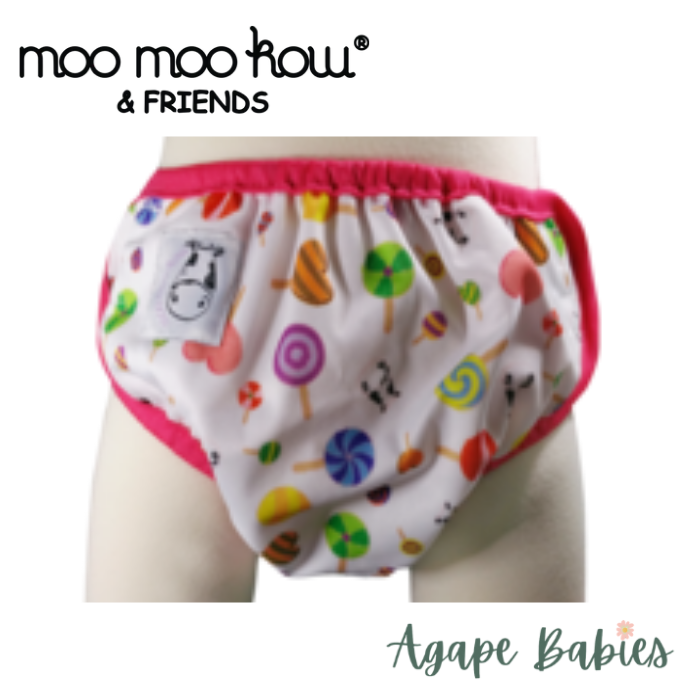 Moo Moo Kow One Size Swim Diaper - Lollipop with Pink Border