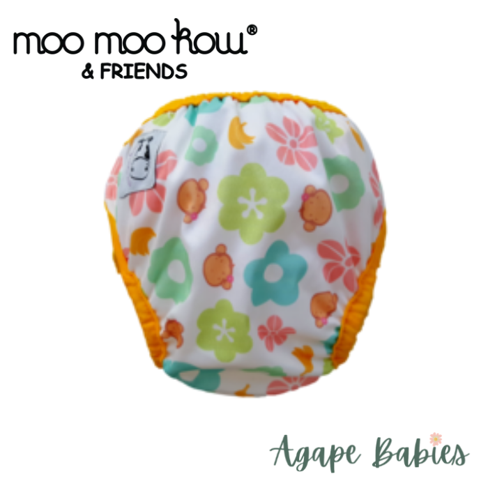 Moo Moo Kow One Size Swim Diaper - Mooky Flower with Yellow Border