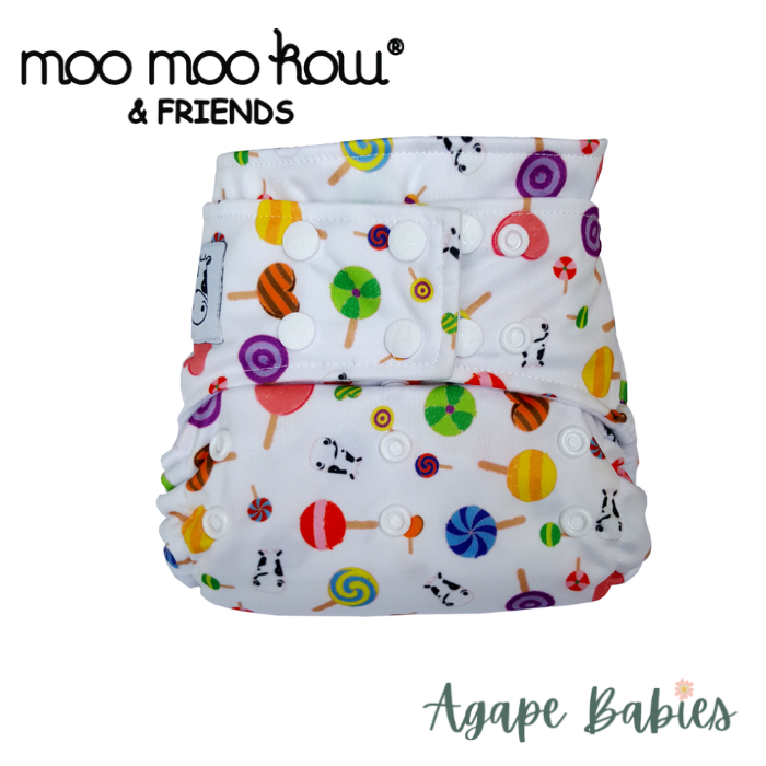Moo Moo Kow Bamboo Cloth Diaper One Size Snap - Lollipop