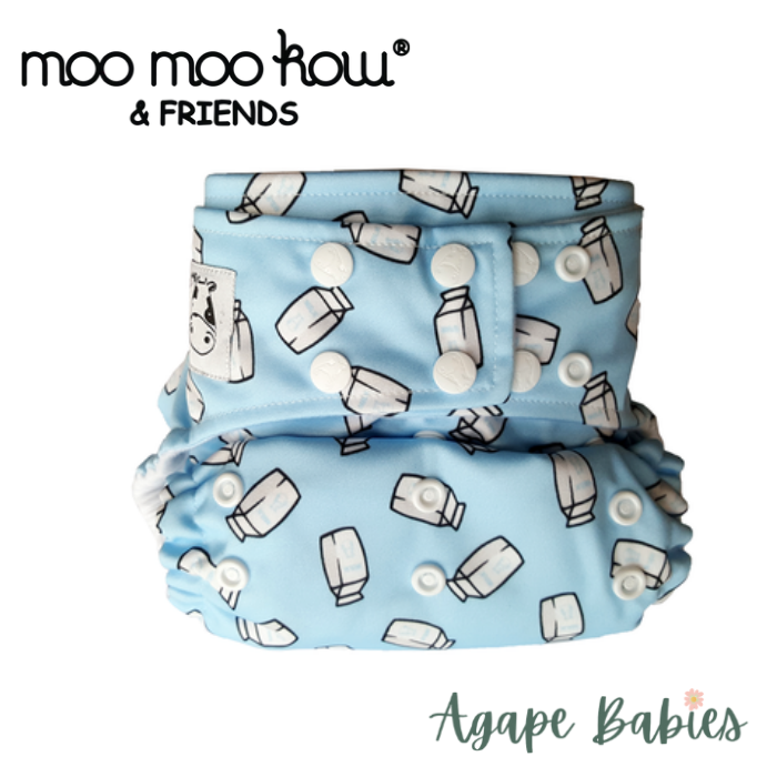 Moo Moo Kow Bamboo Cloth Diaper One Size Snap - Milk Cartons