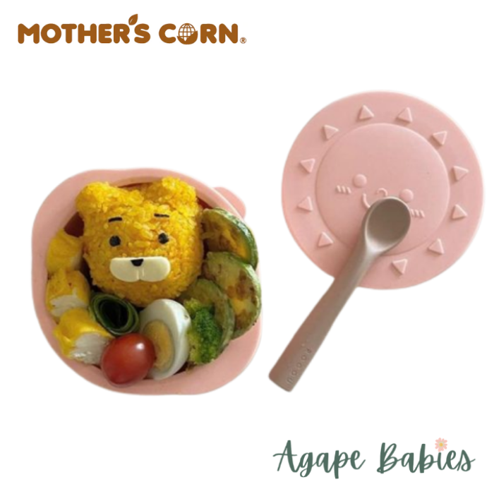 Mother's Corn Sunny Silicone Suction Bowl with Lid - Pink