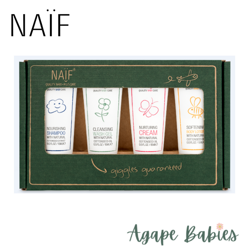 Naif Travel Kit (Travel sized Shampoo, Wash Gel, Lotion, Nurturing Cream)