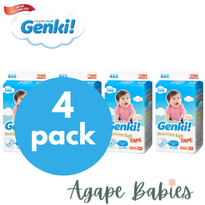 Nepia Genki Premium Soft Tape (4 Packs/Cartoon) - M64 - FOC Showa Baby Wipes 99.5% Water 80s x 3packs