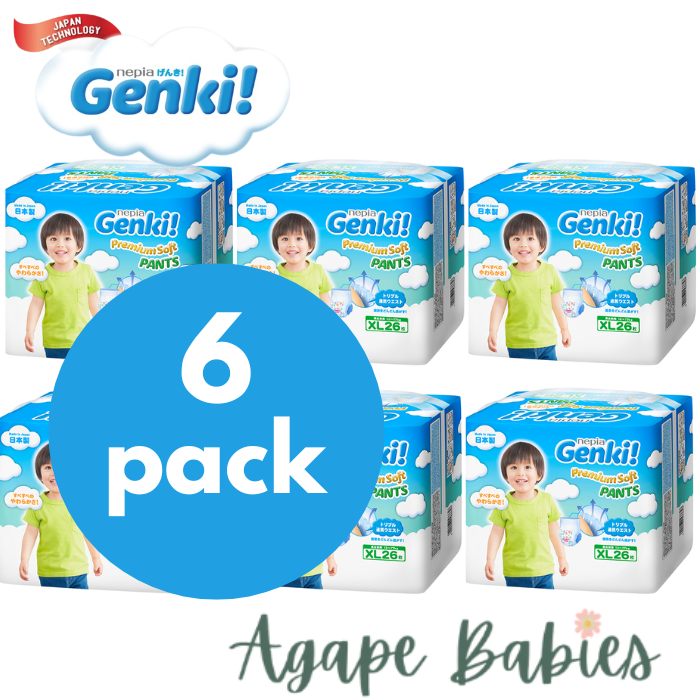 Nepia Genki Premium Soft Pants (6 Packs/Cartoon) - XL26 -FOC Showa Baby Wipes 99.5% Water 80s x 3packs
