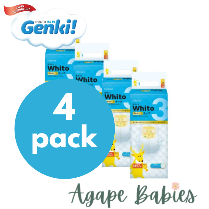 Nepia Whito Tape (4 Packs/Cartoon) M52 3H - FOC Showa Baby Wipes 99.5% Water 80s x 3packs