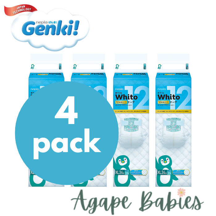 Nepia Whito Tape (4 Packs/Cartoon)  XL34 12H - FOC Showa Baby Wipes 99.5% Water 80s x 3packs