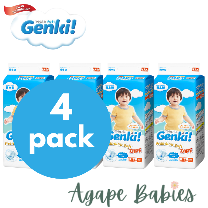 Nepia Genki Premium Soft Tape (4 Packs/Cartoon) - L 54 - FOC Showa Baby Wipes 99.5% Water 80s x 3packs