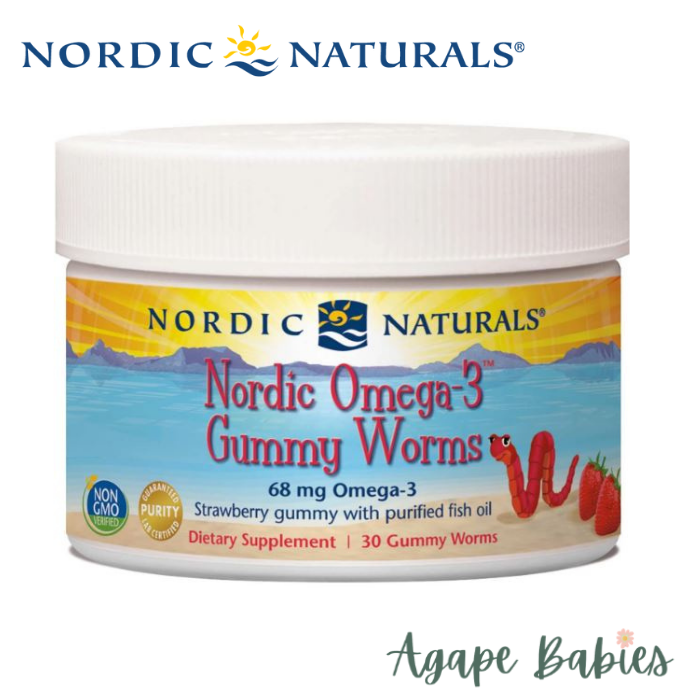 Nordic Naturals Nordic Omega-3 Gummy Worms - Strawberry, 30 gums.