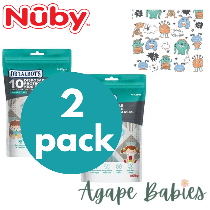 Nuby Small Kids Face Masks (2 - 5 Years Old)10pcs - Monsters (Bundle Of 2= 20pcs)