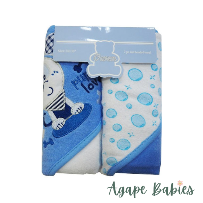 Owen 2pc Knit Hooded Towel - 7 Designs!-Blue Zig Zag